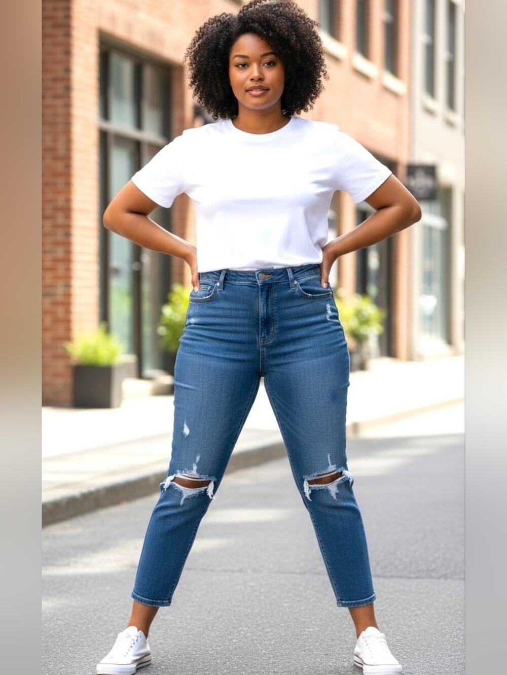 Good American Blue Distressed Ankle Jeans